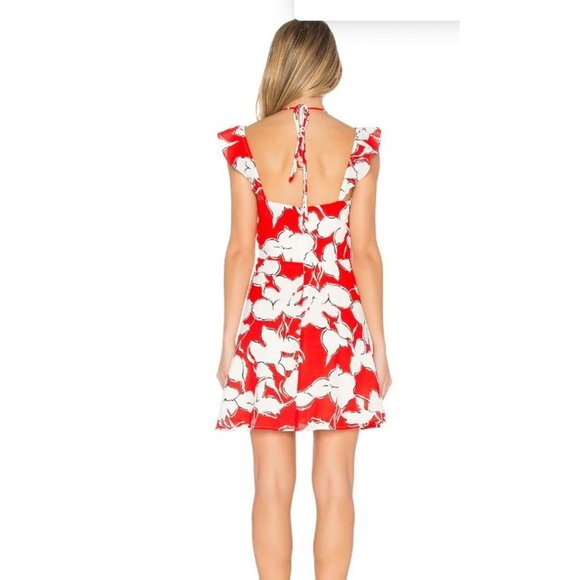 Revolve J.O.A. Floral Mini Dress Medium Red White Summer Ruffles Boho - Picture 2 of 11